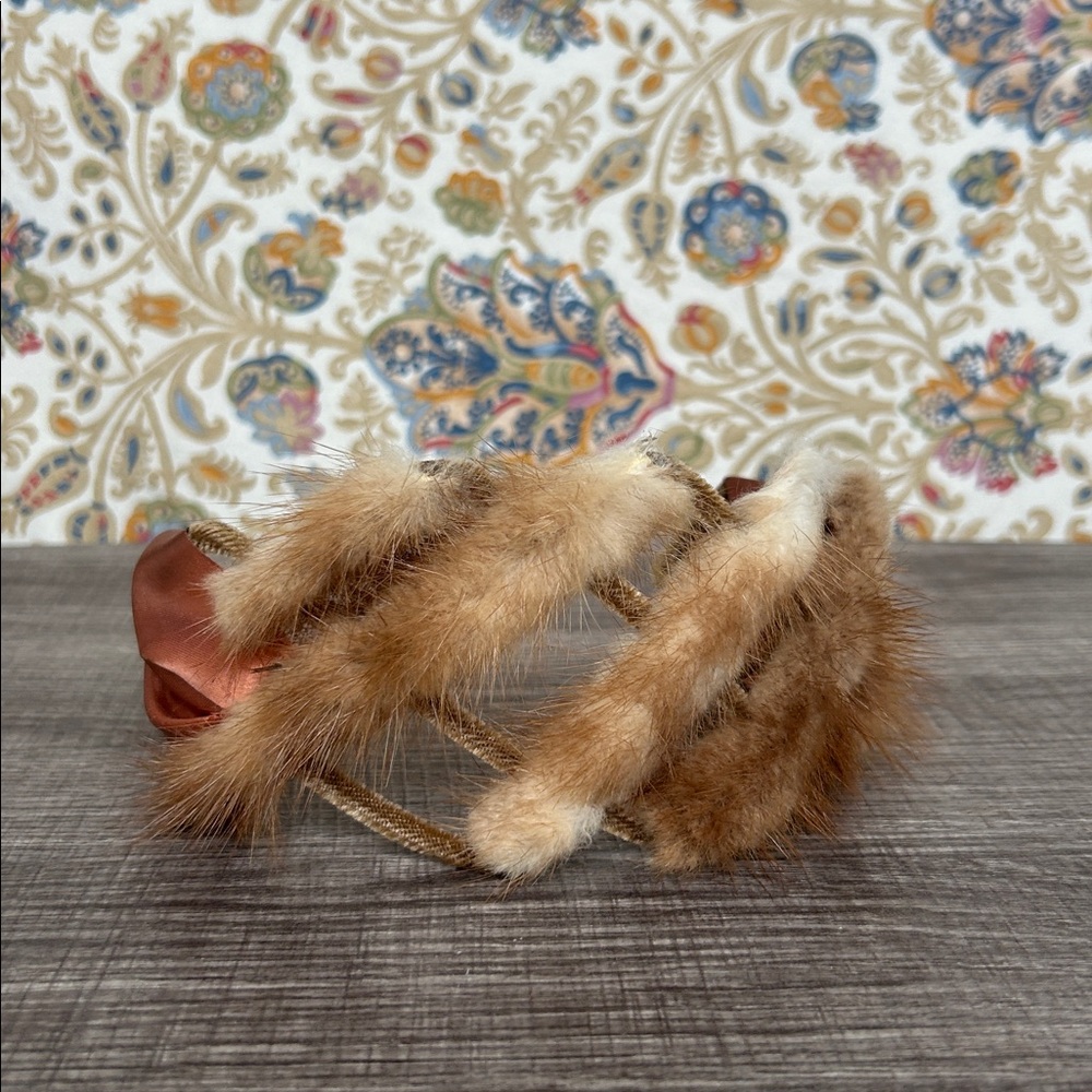 Vintage Mink Headband‎ with Mauve/Brown Satin Lattice/Cage Design Church Plays - Picture 6 of 16